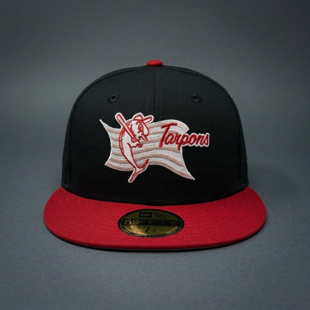 New Era 59FIFTY Tampa Tarpons Fitted Hat Size 7 1/4 Black Red Cap Green Bottom